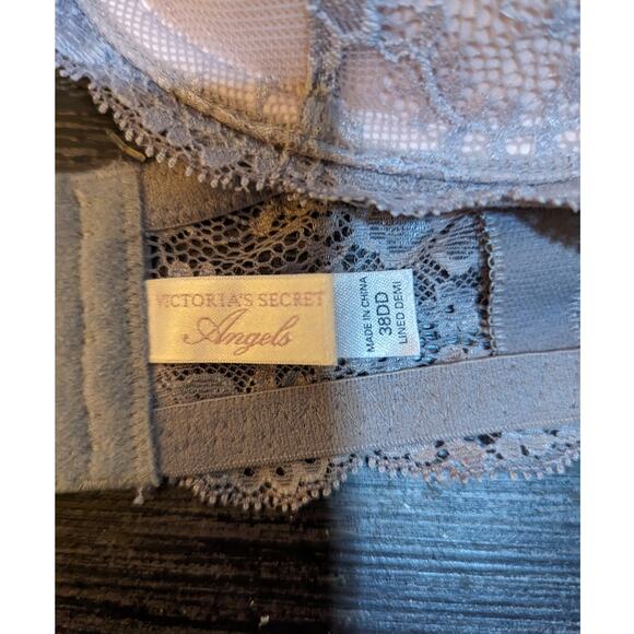 Victoria's Secret Angels Lace Heather Gray/Pink Padded T shirt Bra Size 38DD - Picture 3 of 4